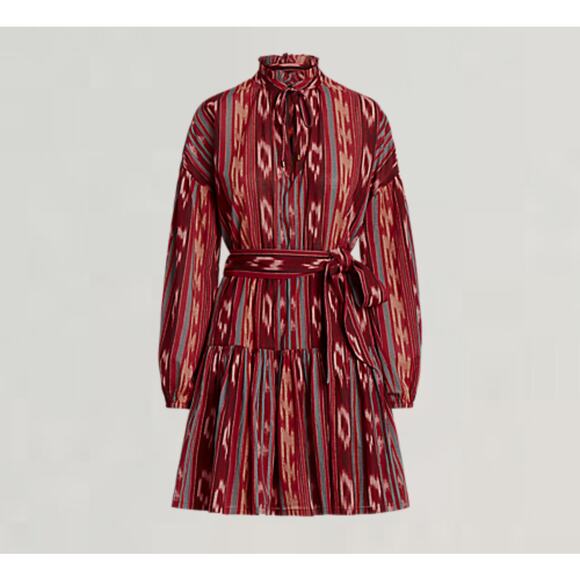 NWT Lauren Ralph Lauren Geo-Stripe Belted Cotton Voile Dress Women’s Size 16 - Picture 5 of 12